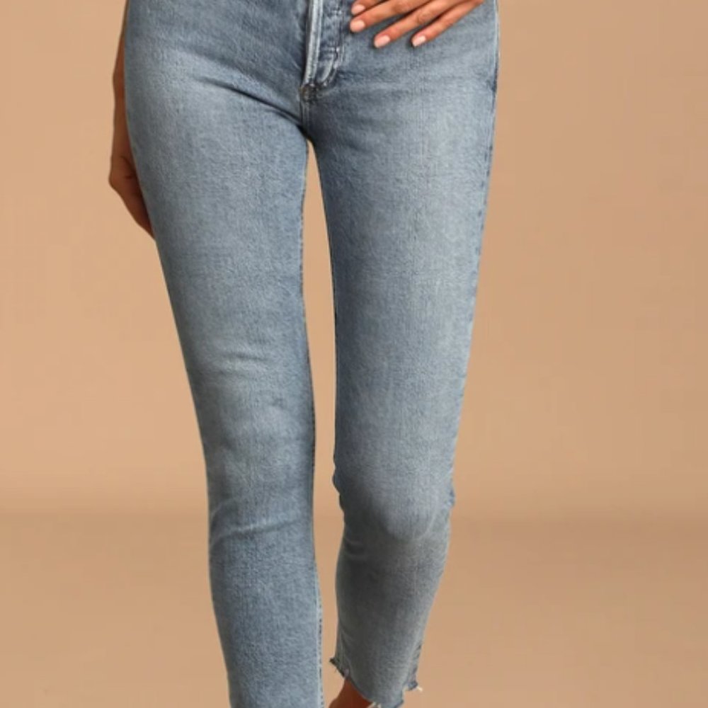 Agolde Nico High Rise Light Wash Distressed Slim Leg Jeans - Picture 3 of 4